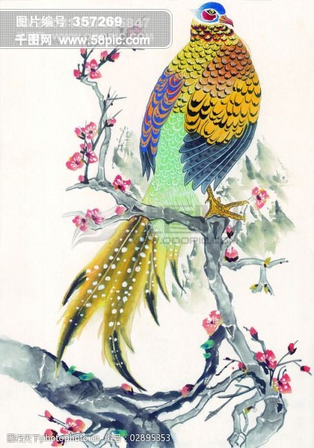 翅膀孔雀鸳鸯飞鸟丹顶鹤中华艺术绘画