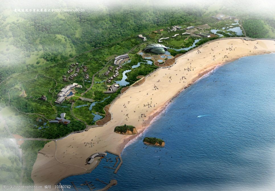 关键词:海滨一角主题公园 海 建筑 山 草地 小桥 人 沙滩 环境设计