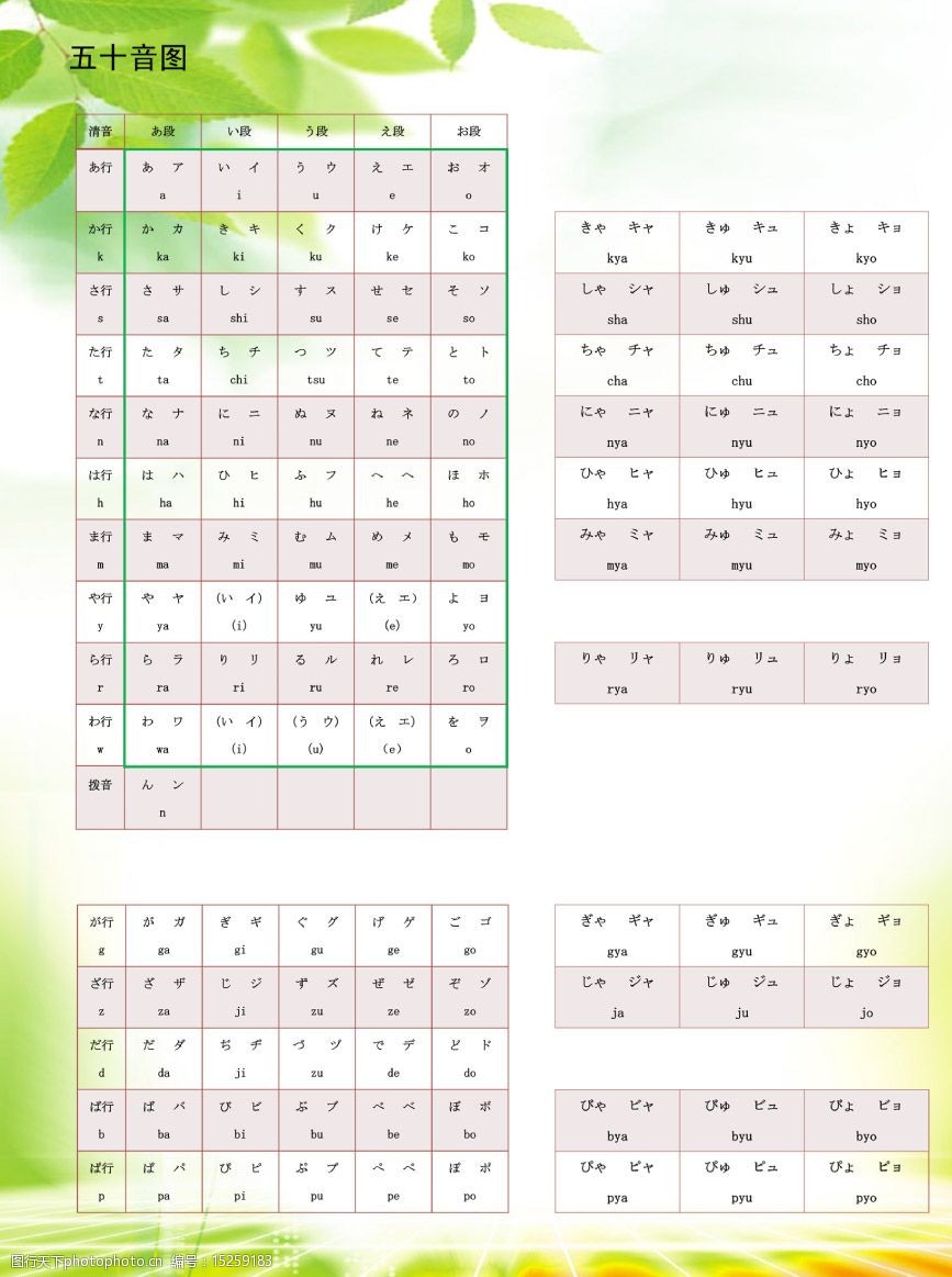 日语五十音图图片
