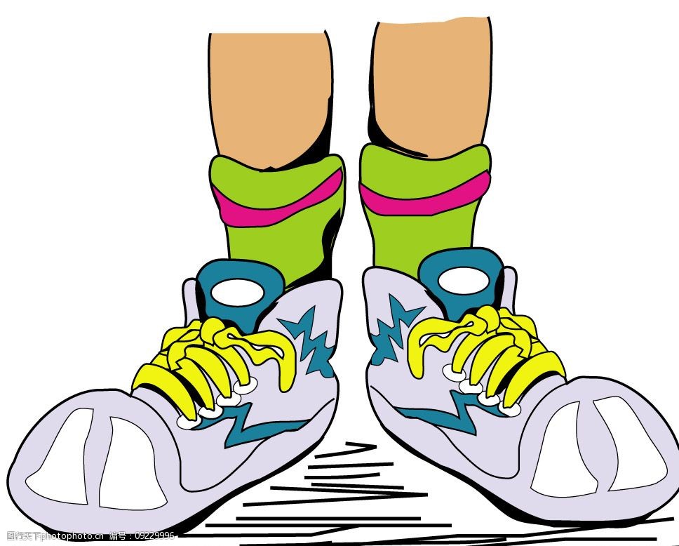 关键词:运动鞋卡通 一双运动鞋 白色球鞋 穿在脚上的运动鞋 白鞋黄