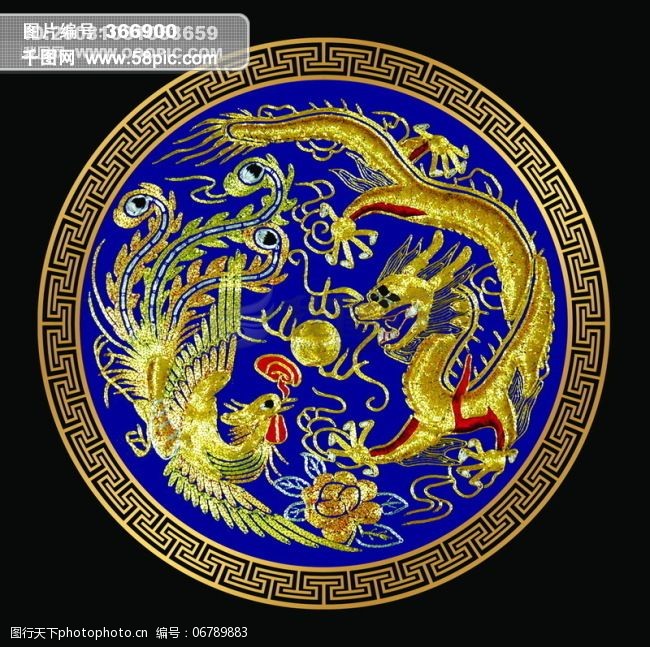 龙珠双龙龙凤呈祥古龙剪纸龙绣花龙民间艺术psd分层素材源文件中国