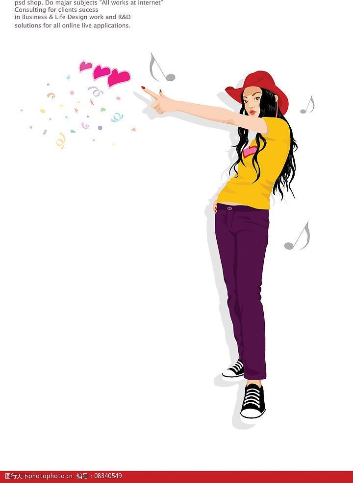 关键词:时尚女孩 女孩 心形 音符 矢量人物 妇女女性 矢量图库 ai
