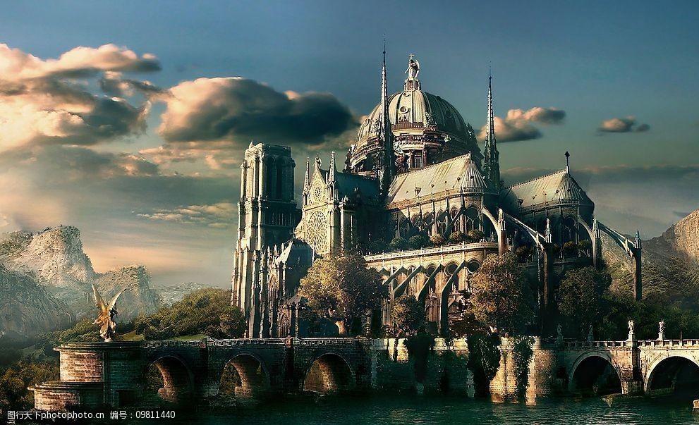 奇幻场景建筑插画图片