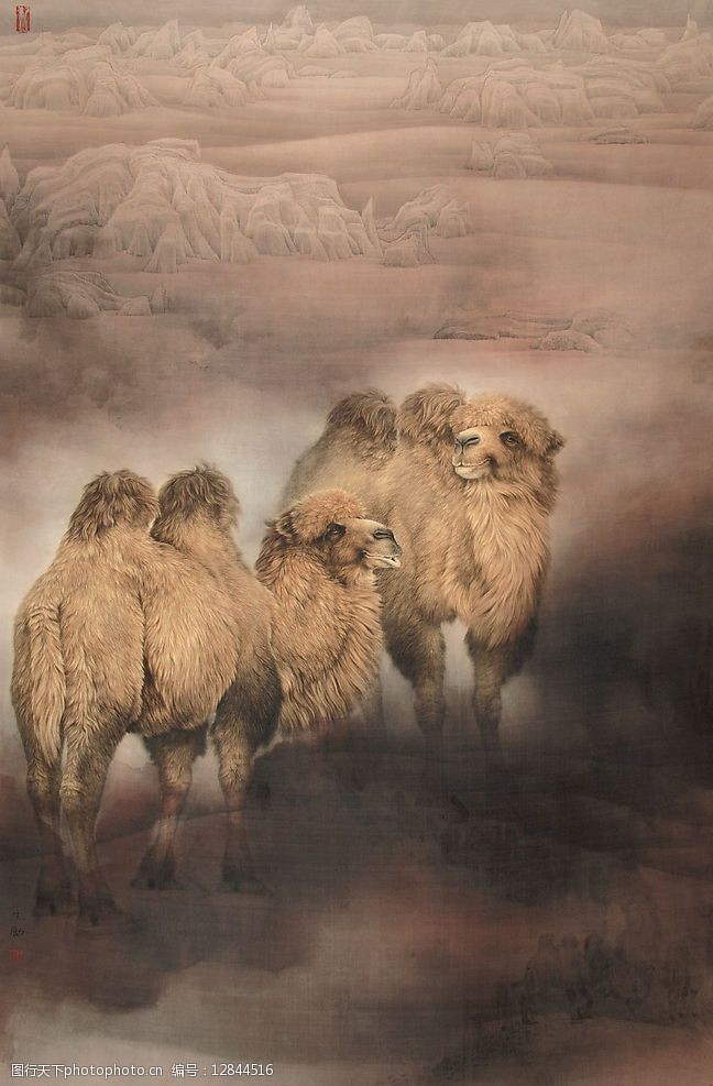 关键词:骆驼图 国画 工笔 动物 文化艺术 绘画书法 设计图库 72dpi
