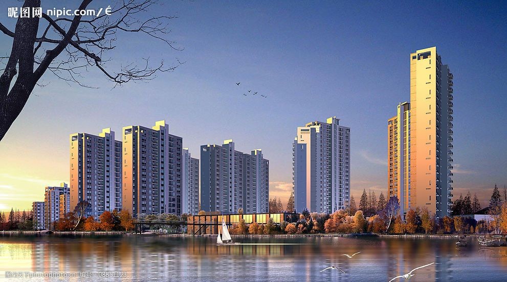 住宅建筑——黄昏景观图片