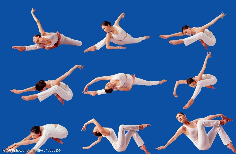 关键词:肢体语言 美女 瑜伽 动作 各种肢体动作 蓝色背景 psd分层素材