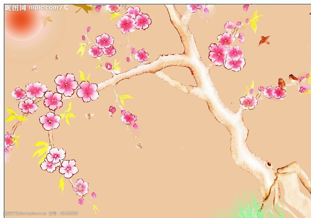 关键词:好运来 桃花 蜜蜂 树上的鸟儿 交好运 墙体彩绘祝福 环境设计